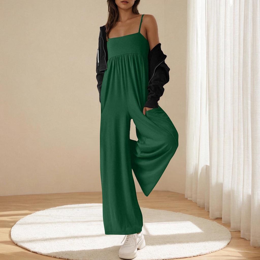 Women's Loose Casual Camisole Sleeveless Square Neck Slim Fit Wide Leg Jumpsuit Jumpsuit