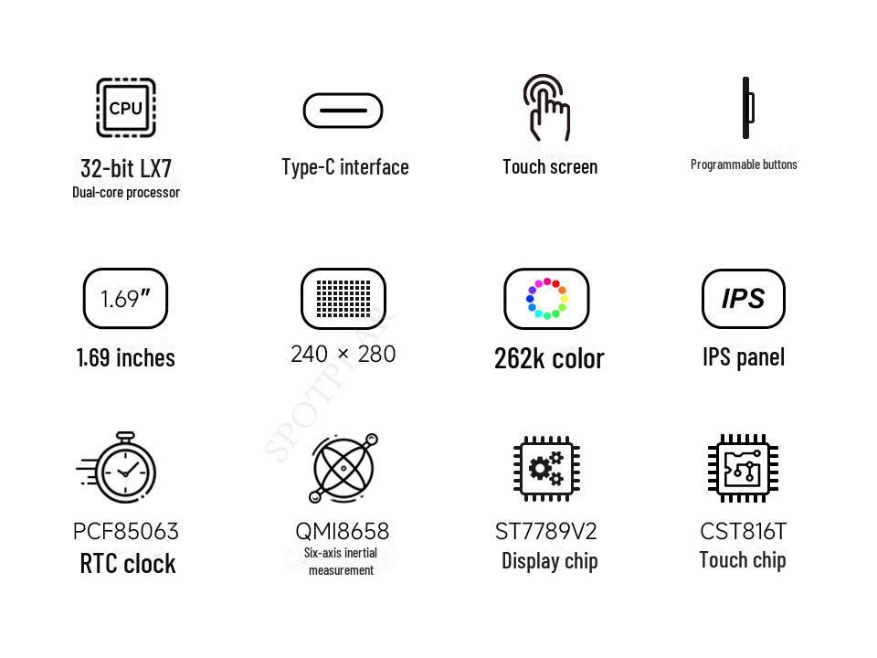 1,69" Rundes LCD-Touchscreen-Display mit ESP32-S3, WiFi, Bluetooth und QMI8658 Gyroskopsensor