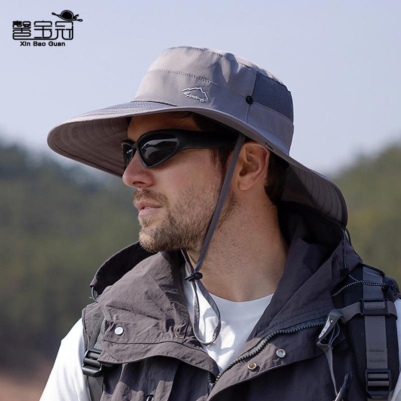 Summer breathable sun hat men's outdoor fishing mountaineering sun protection hat ice silk eaves UV protection bucket hat
