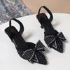 Petite-Sized Elegant Rhinestone Pointed-Toe Bow-Decorated High-Heel Sandals for Women Summer 2025 New Arrival Stiletto Sandals