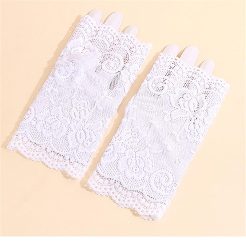 Bridal Gloves With Delicate Lace Design Half Finger Coverage Perfect For Church Outdoor Ceremonies