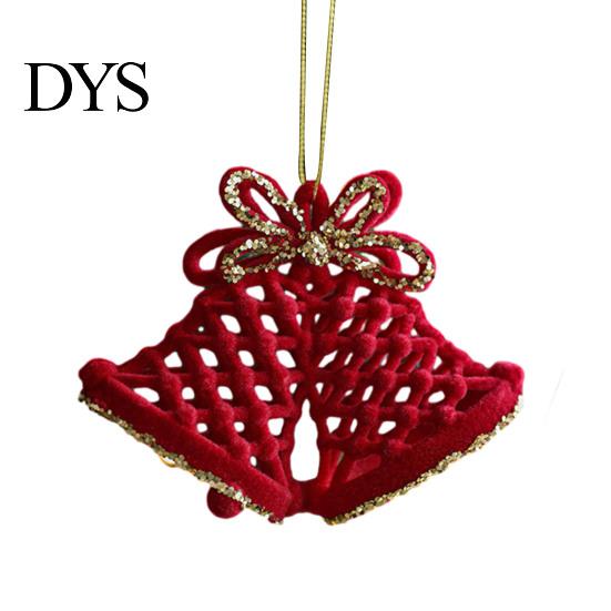 Bell Holiday Ornaments Christmas Red Flocking Wreath Snowfall Elk Noel Home Party Decor Pendant Snowy Winter for Tree Hanging Decorations