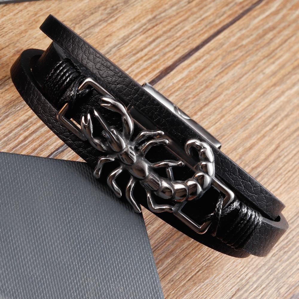 Black Leather Rope Cowhide Men's Centipede Animal Pattern Genuine Leather Woven Bracelet Multi-layer Leather Bracelet 2026