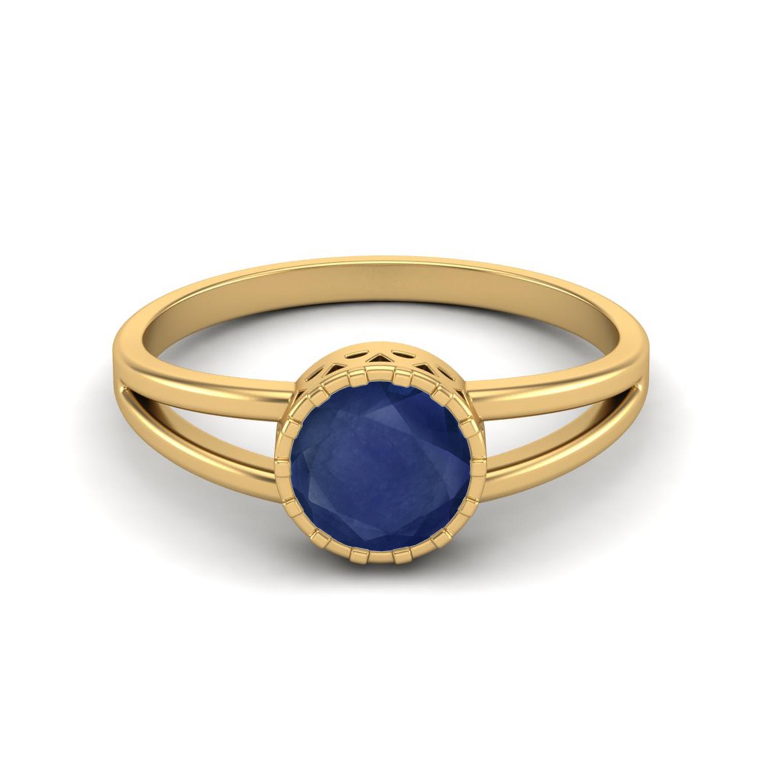 1.05 Cts Round Bezel Set Blue Sapphire 925 Sterling Silver Gold Vermeil Split Shank Women Engagement Rings
