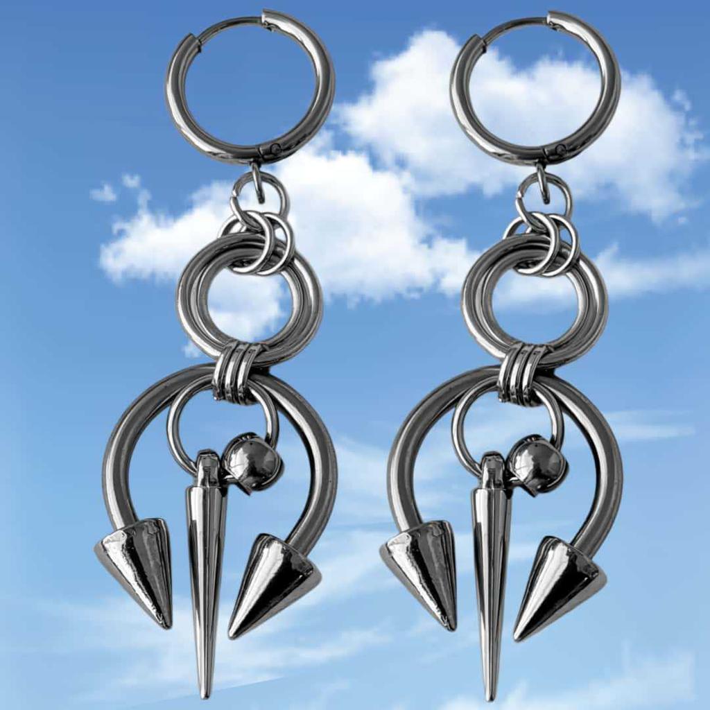 1pair Grunge Rock Stainless Steel Jewelry Chains Stitched Rivet Earrings for Women Fashion Goth Earrings Charms Punk Accessories