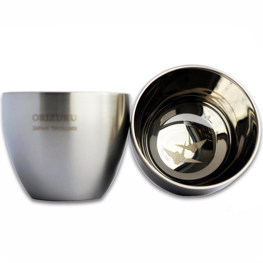 Nagao Tsubame-Sanjo Sake Cup Pair Set, Origami Crane Steel, Diameter 6cm x Height 5cm, 18-8 Stainless Steel Double-Walled Construction, Made in Japan
