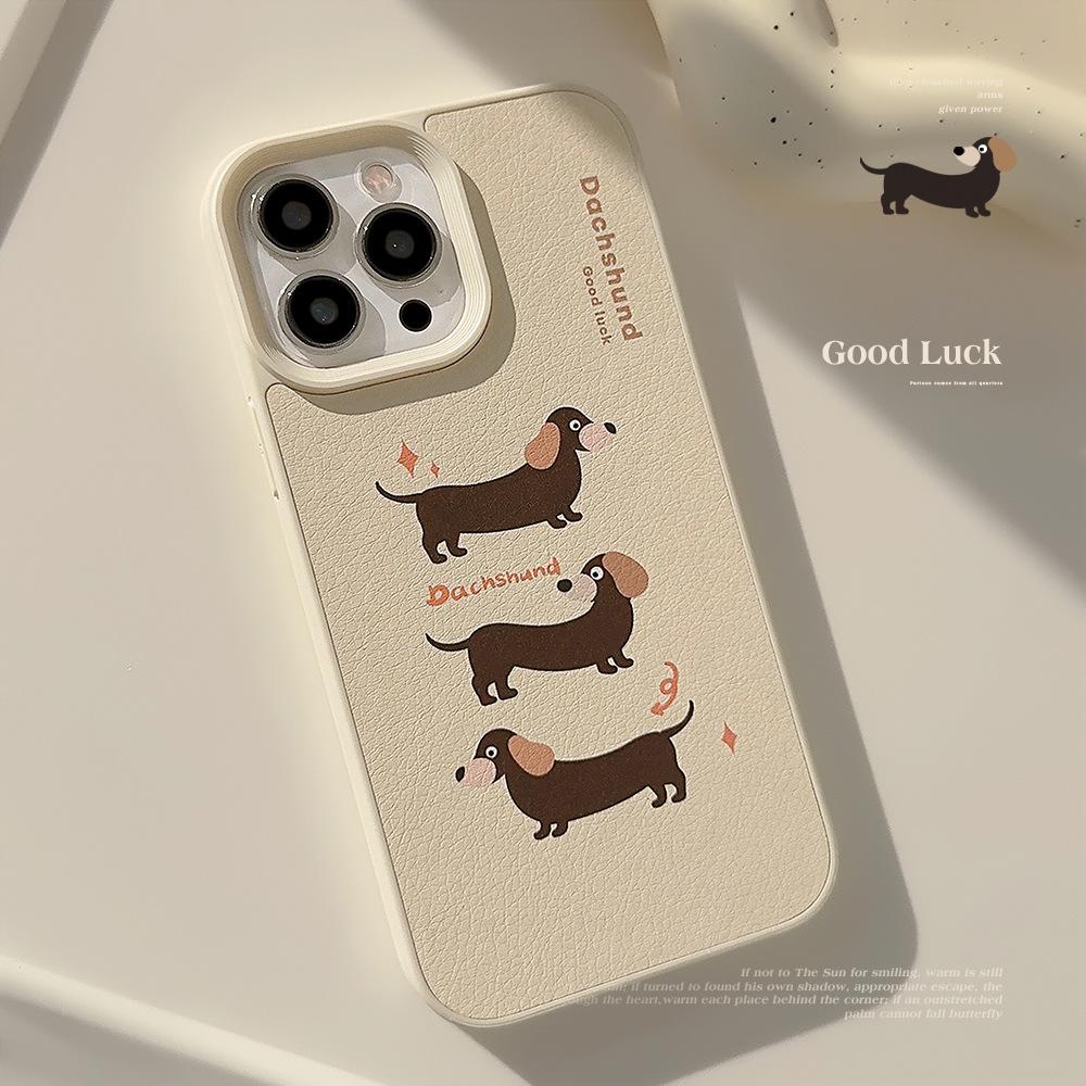 

Creamy Sausage Dog Leather Apple 16 Mobile Phone Case Suitable for IPhone14promax Niche 1113 Anti Fall Huawei Mate60pro