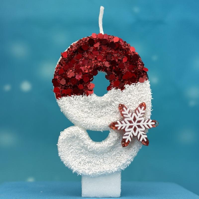 Creative Ice and Snow Digital Birthday Candle Cake Party Decoration Birthday Celebration Wax Diy Red and White Snowflakes