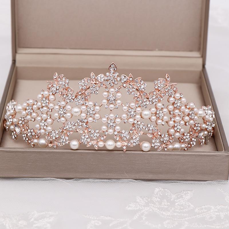 Bridal Accessories European and American Pearl Crown Headbands Wedding Tiara for Brides  Performance Headwear