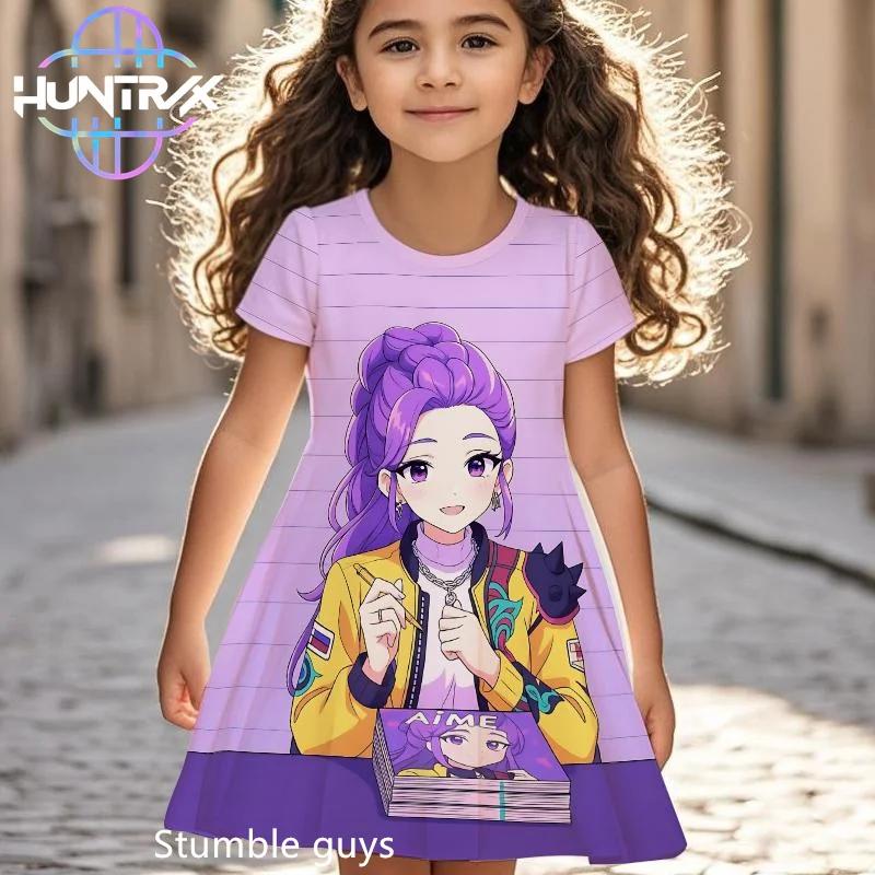 Kpop Demon Hunters Girls Dress Mira Summer Cartoon Anime Short Sleeve Beach Sundress Casual Nightgown