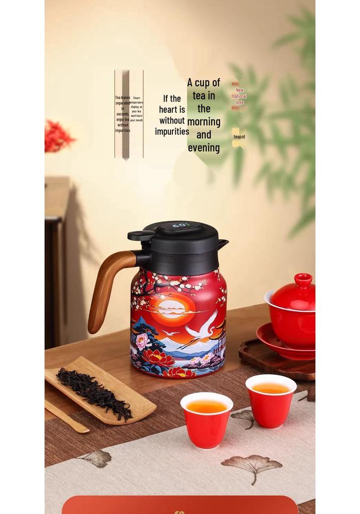 Portable Large Capacity Stainless Steel Tea Stewing Pot with Wooden Handle and Water Separator