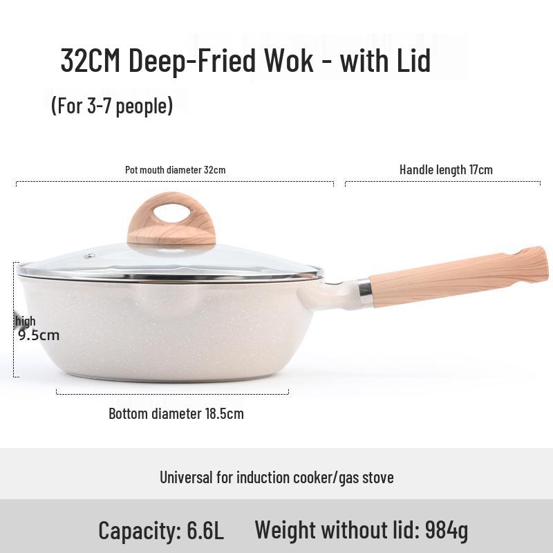 Maifan Stone Non-stick Wok Frying Pan - Deep Flat Bottom Steak Pan