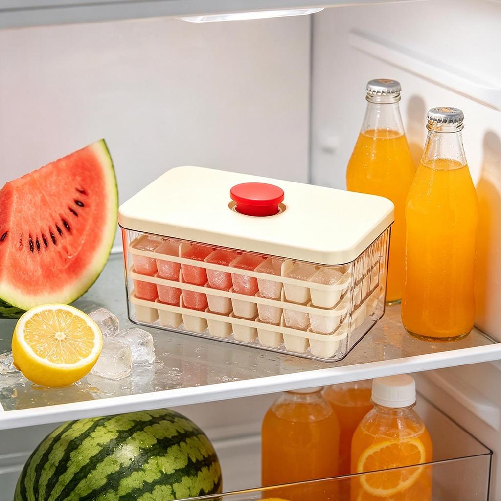Ice Bin With Lid For Freezer 3-Tier 96-Grid Press-Type Icy Maker With Lid And Bin Easy Release Ice Tray For Home Kitchen