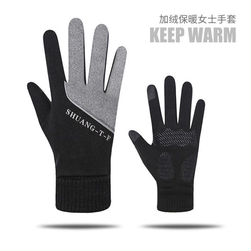 Warm gloves autumn and winter women's outdoor riding fleece thickened cold-proof riding German fleece touch screen winter gloves