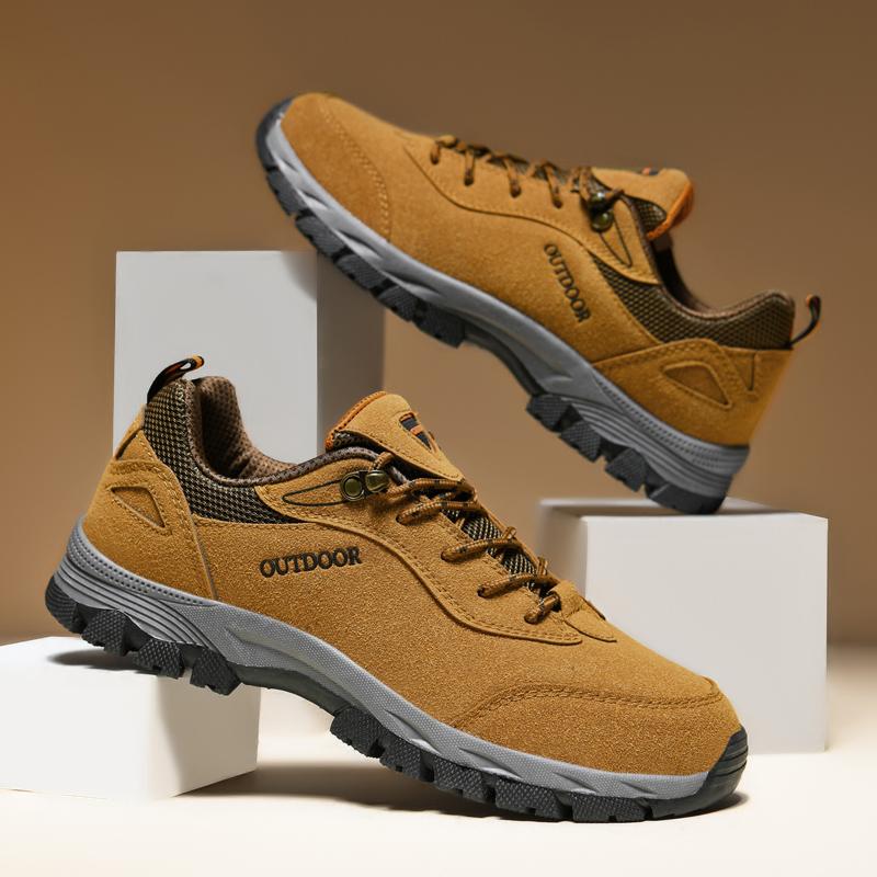 Men Hiking Shoes Suede Leather Outdoor Sports Comfort Breathe Walking Footwear Wear-resistant Rubber Outsole Trekking Sneakers