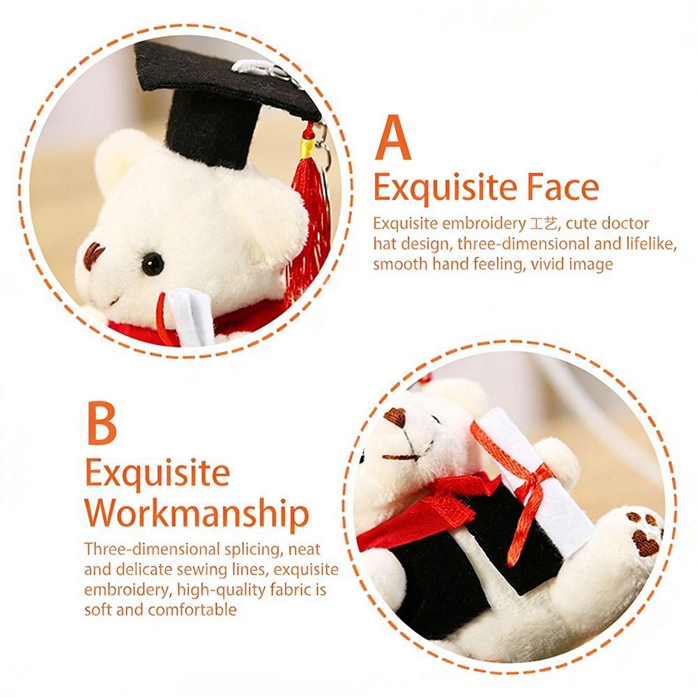12cm Glasses Bear Doctor Bear Plush Toy Cartoon Bag Hanging Pendants Graduation Gift  Graduation