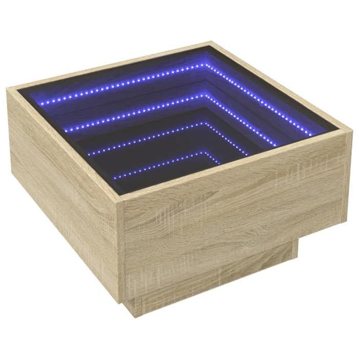 VidaXL Table basse avec LED chêne sonoma 50x50x30 cm bois d'ingénierie, table d'appoint, table de salon, table latérale, 847506
