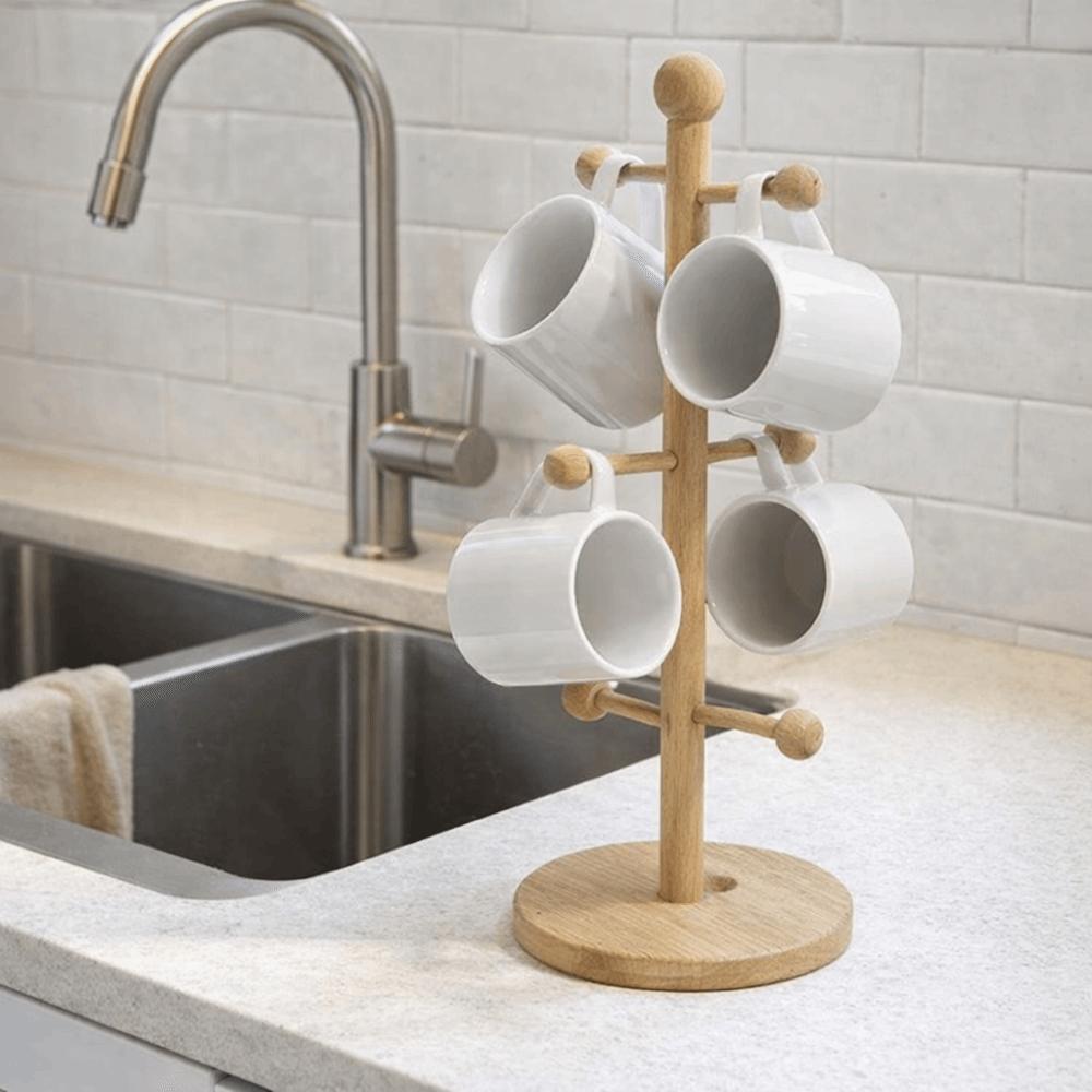 Non-Slip Base Cup Storage Holder 6 Hooks Design Coffee Mug Rack Tabletop Cup Shelf  Kitchen