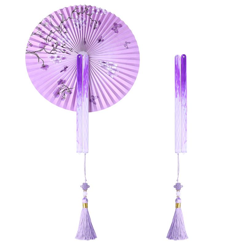 Chinese Style Portable Tassel Round Fan - Classical Hanfu Cheongsam Accessory for Women