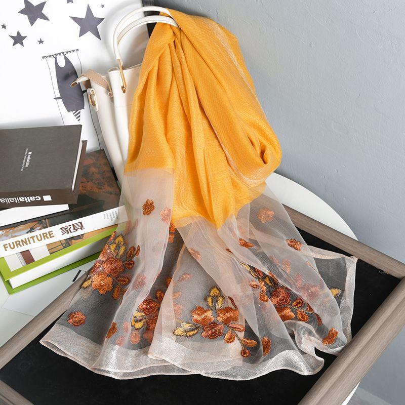 Silk Wool Embroidered Silk Scarf Women'S Spring And Autumn Thin Outer Shawl Dual-Purpose Winter Gift High-End Mulberry Silk Scarf