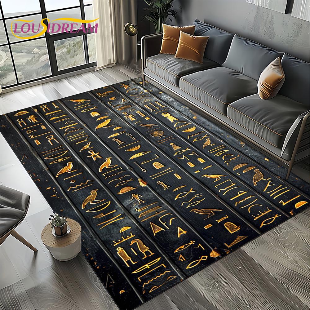 2025 Antikes Ägypten Hieroglyphen Mythologie Wandmalerei Teppich für Wohnzimmer Schlafzimmer Sofadekoration,Rutschfeste Bodenmatte