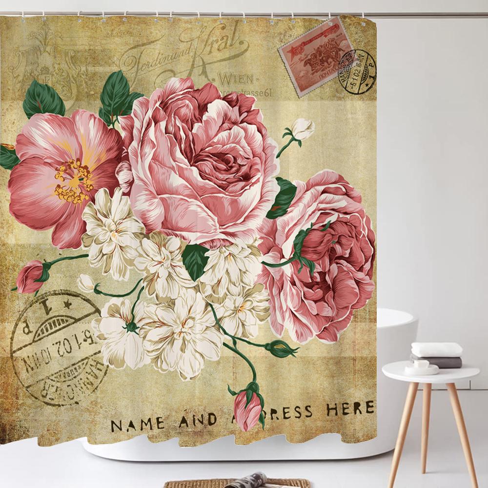 

Bathroom Retro Flower-And-Bird Style Shower Curtain European Style Art Polyester Fabric Shower Curtain 180 * 180Cm With Hooks W60H190(CM)-1 Pcs