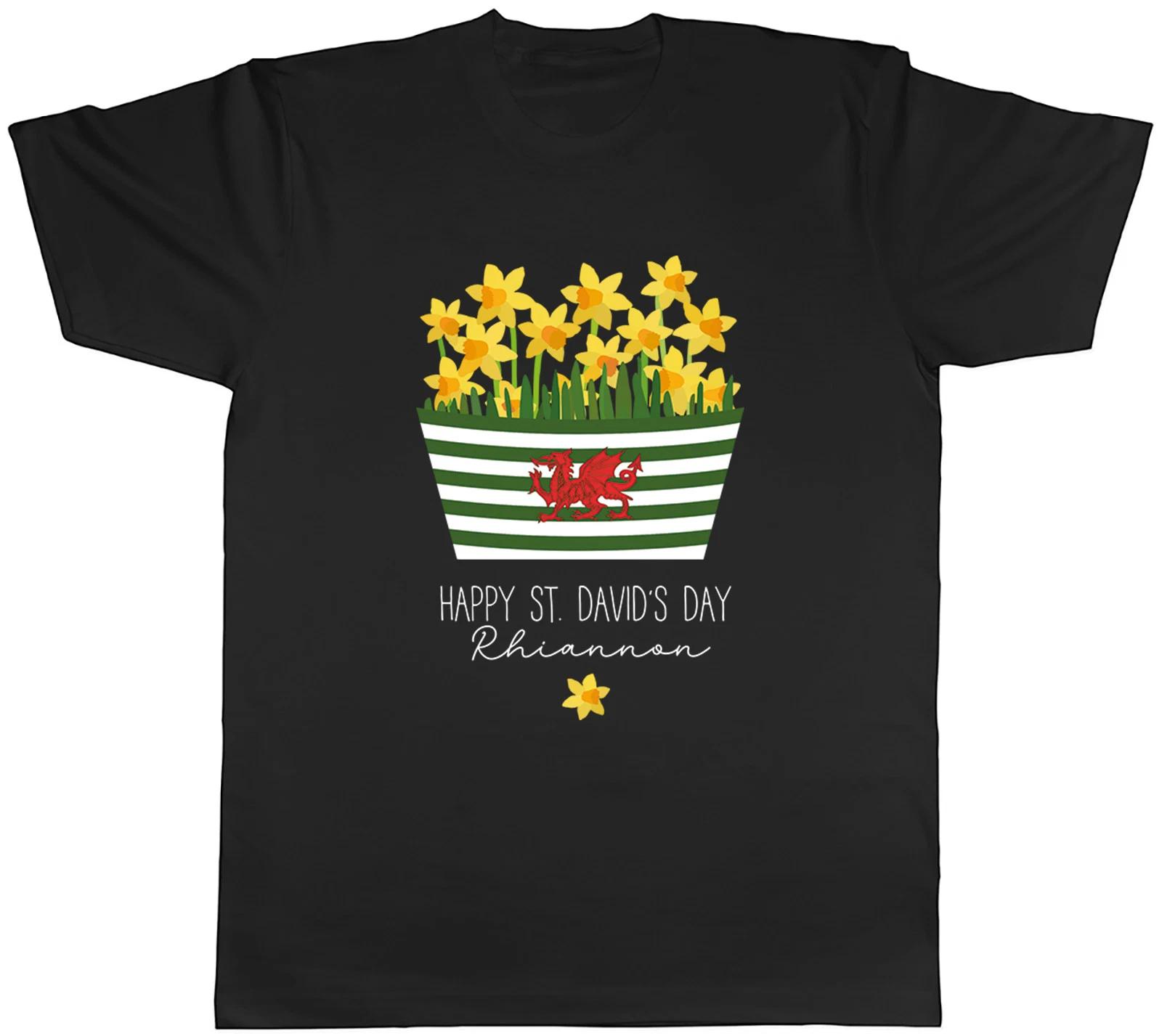 Personalised Happy St David s Day Mens T-Shirt Daffodils Basket Welsh Tee Gift XXXXL