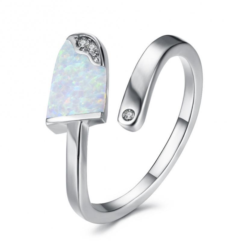 S rose gold white gold blue and white popsicle-shaped semi-oval open ring no. 8 серебро белый