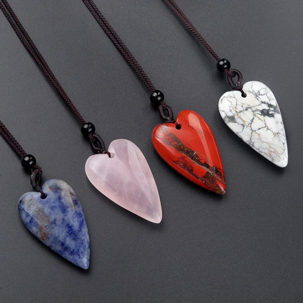 Peach-Heart Necklace Natural Stone Amethyst/Green Aventurine Pendant Necklace For Girls Women Birthday Wedding Gifts
