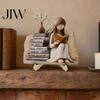 Stable Base Wooden Craft Reading Girl Figurine, Pastoral Style Statue Desktop Hand Painted Home Accessory Decor, Artistic Healing Ornament,