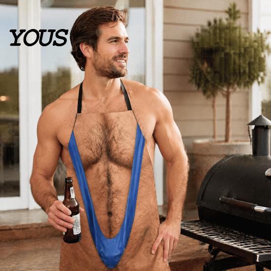 Practical Prank Gifts for Dad Funny 3D Hairy Men's Body Apron, Novelty Muscle Print BBQ Personalized Cooking Gear Bib, Adjustable Polyester