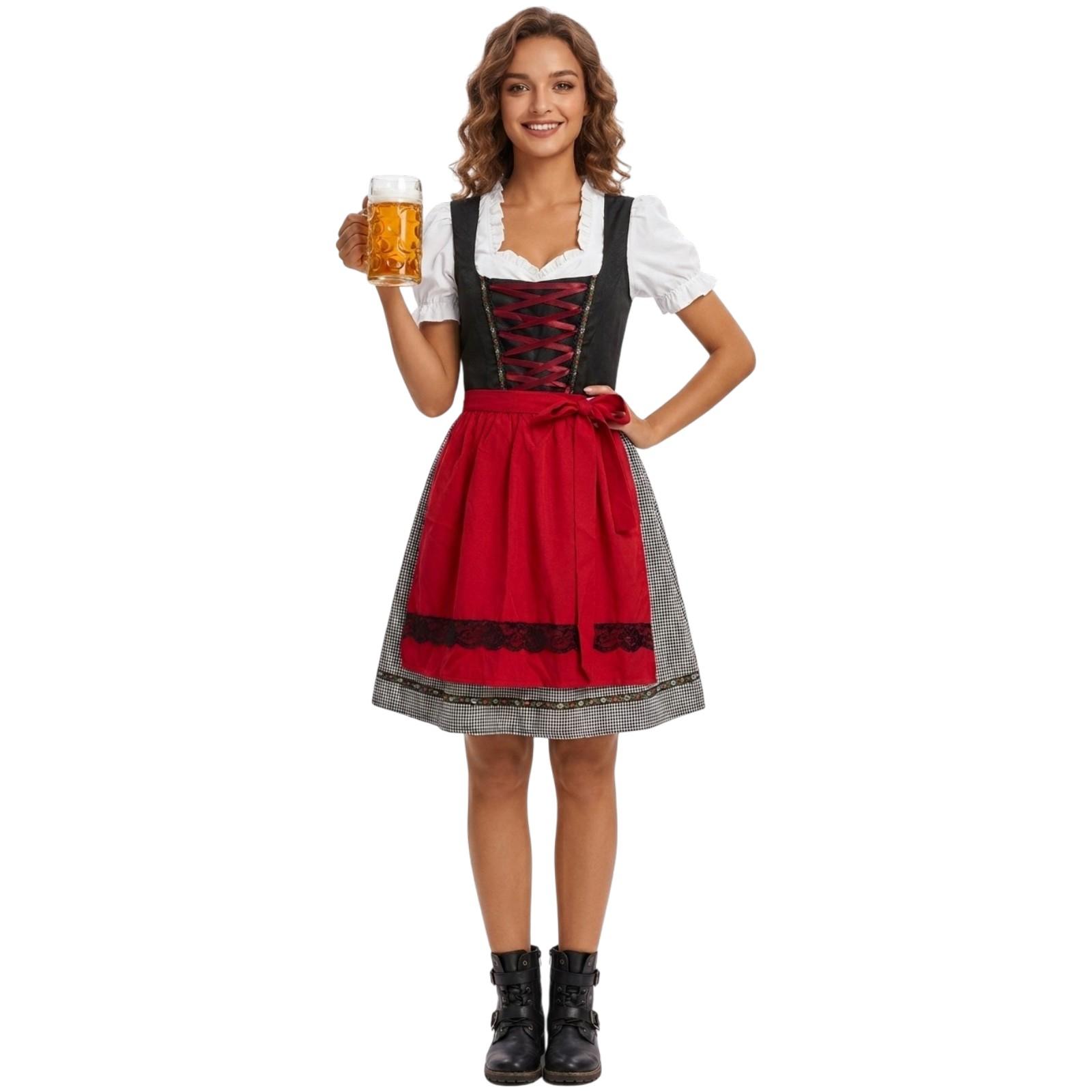 Traditional Oktoberfest Costume Dress Women Bavarian Dirndl Dress Beer Festival Outfit with Apron and Lace-Up Detail for Cosplay L чёрный
