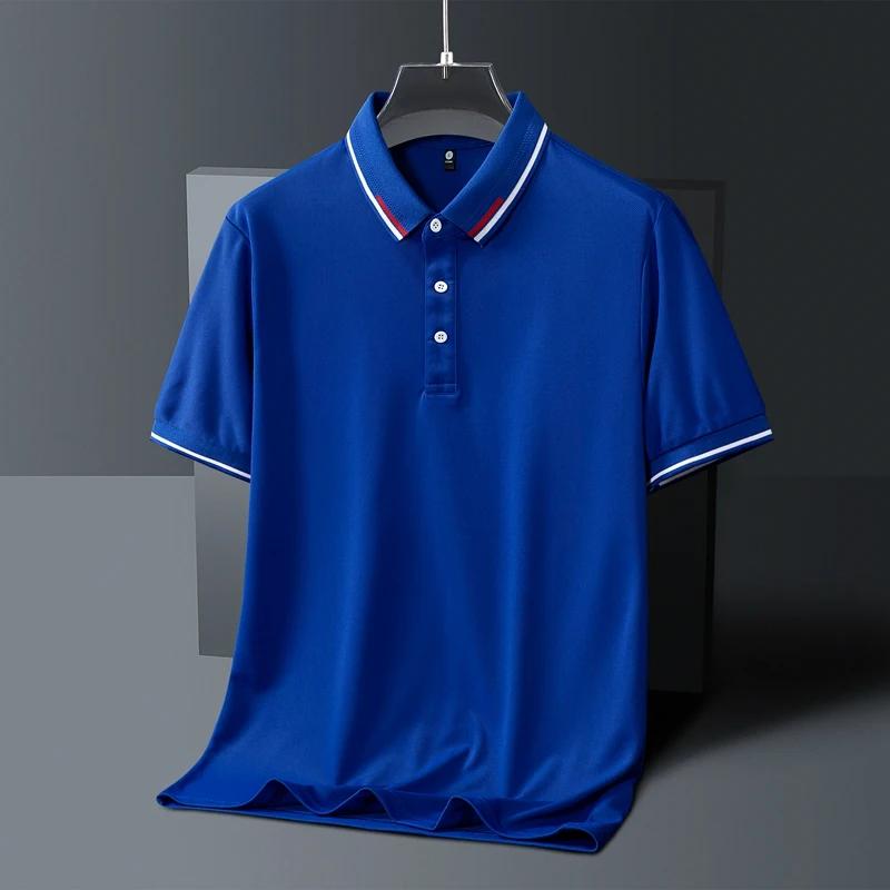Minimalist Fashion Trend Summer Solid Color Polo Collar Ice Silk Men's Button Short Sleeve Loose Business T-shirt Topss