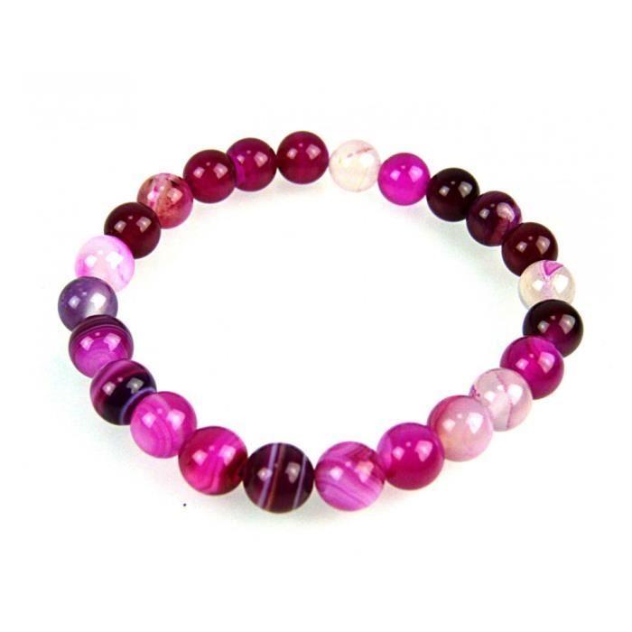 Bracelet - Lithothérapie - Agate rose - Élastique - Perle Bouddha - Paix intérieure