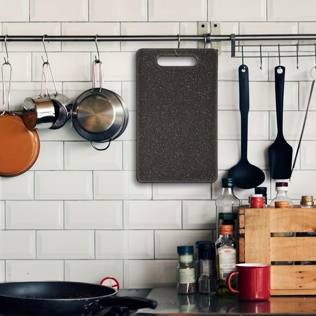 1pc Compact Kitchen Prep Board with Anti-Slip Base & Juice Grooves - Durable Plastic Chopping Board, Black Granite Texture