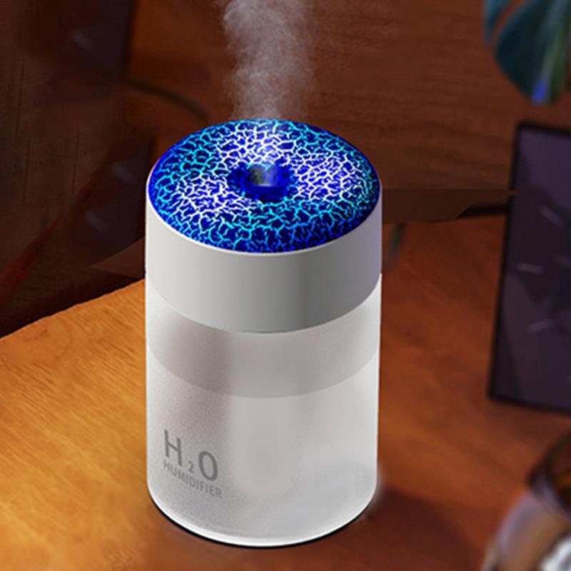 Car Diffuser Humidifier 250ML USB Cool Mist Portable Diffuser Stylish Crack Design Super Quiet Humidifier With Multicolor LED