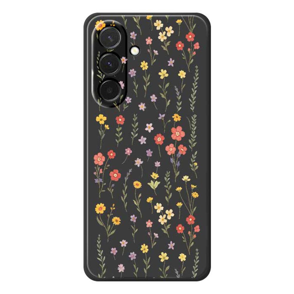 

For Samsung Galaxy A36 5G Case Flowers and Grass Pattern Printing Straight Edge TPU Phone Back Cover Black