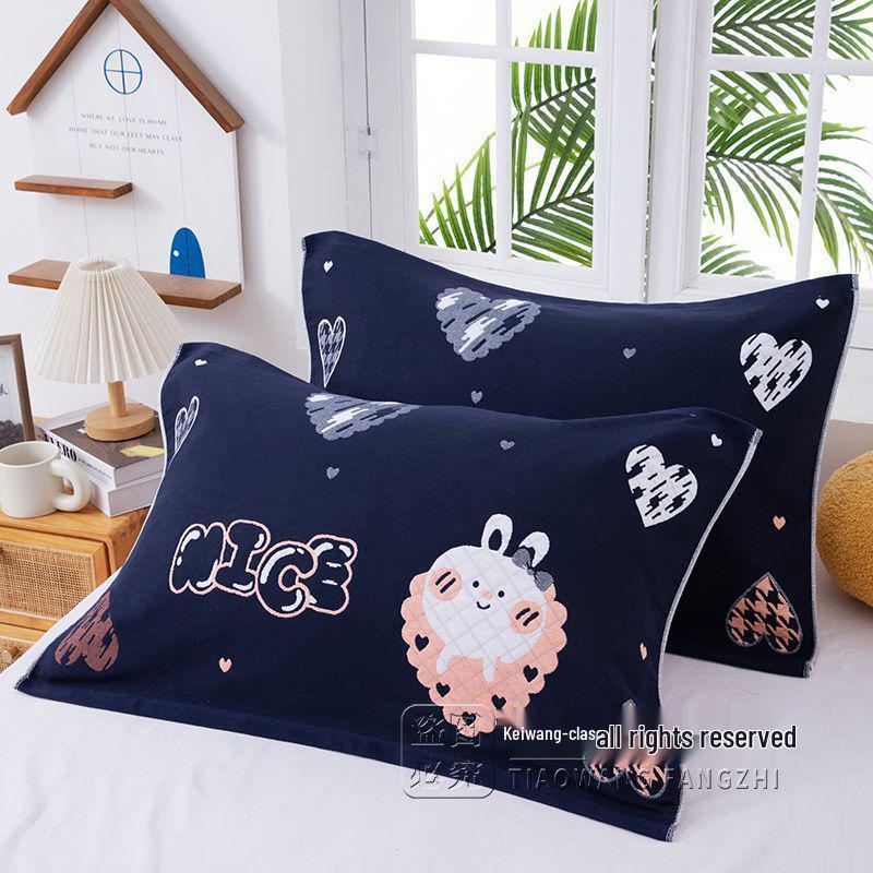Yiwenwo Non-Slip Extra Large Cotton Gauze Pillowcase with Fixed Straps for Students & Adults