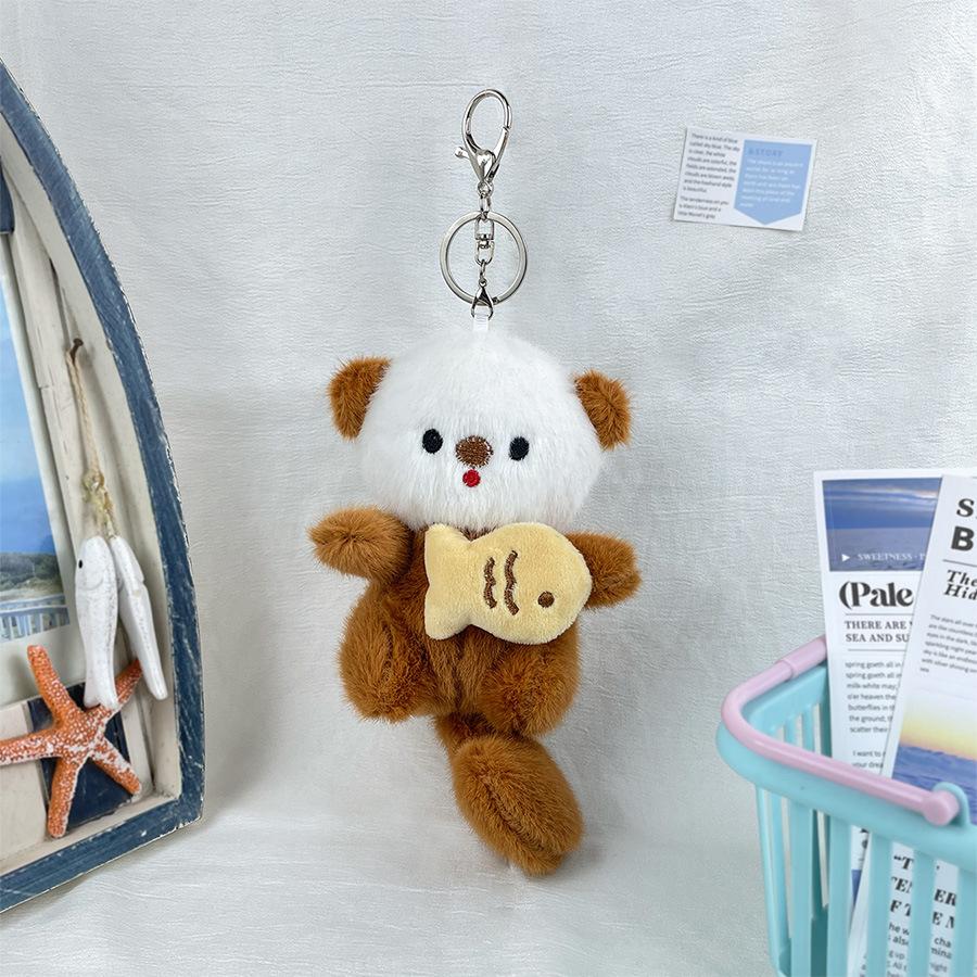 

Cute Cute Pull-out Rope Sea Otter Plush Doll Long Tail Beaver Rebound Toy Doll Bag Keychain Pendant Height about 16cm