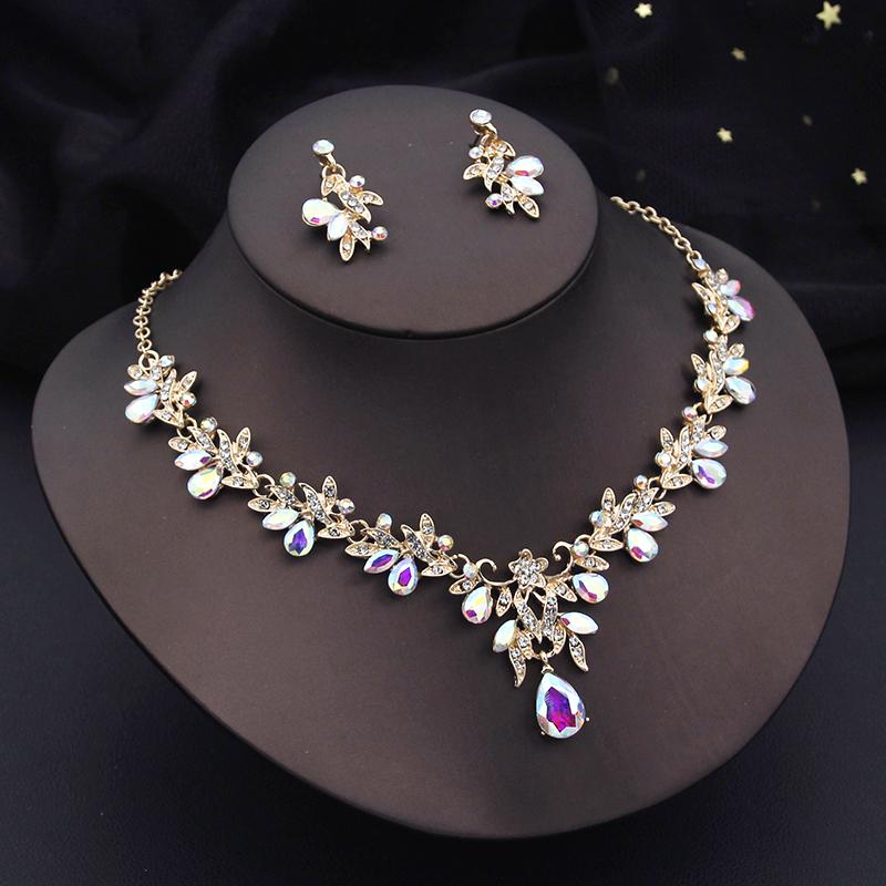 Luxury 3 Pcs Wedding Jewelry Sets for Women Dangle Earrings and Necklace Sets Bridal Costume Accessory