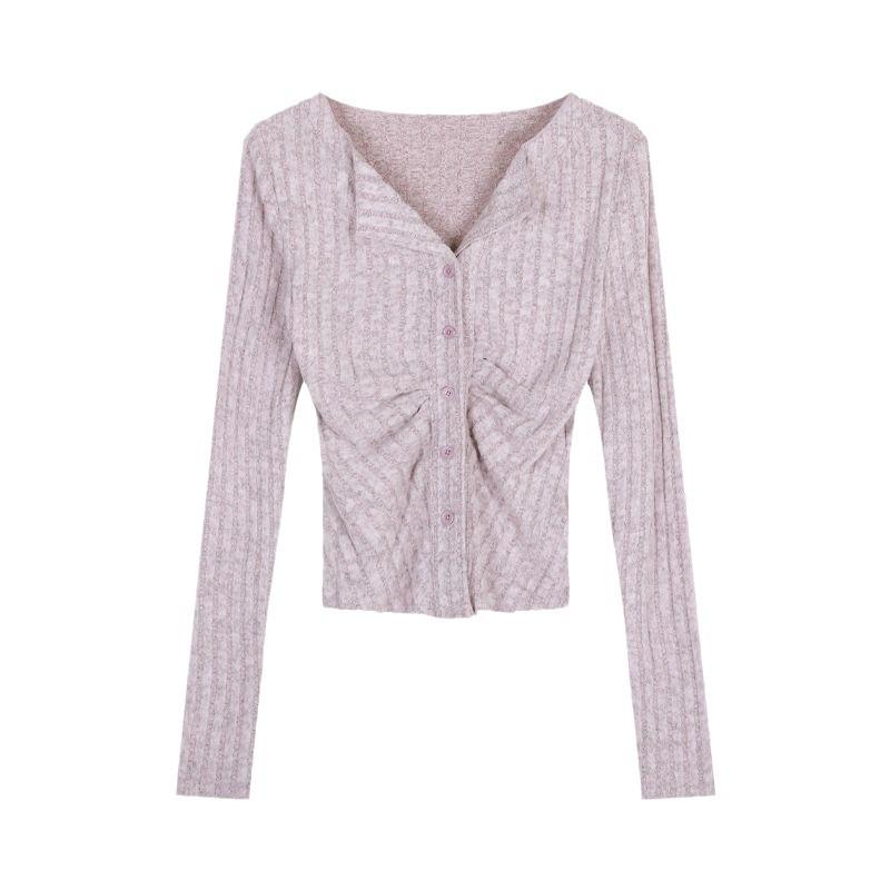Korean-Style Ruched Collar Knitted Sweater: Autumn Slim-Fit Long Sleeve T-Shirt Top