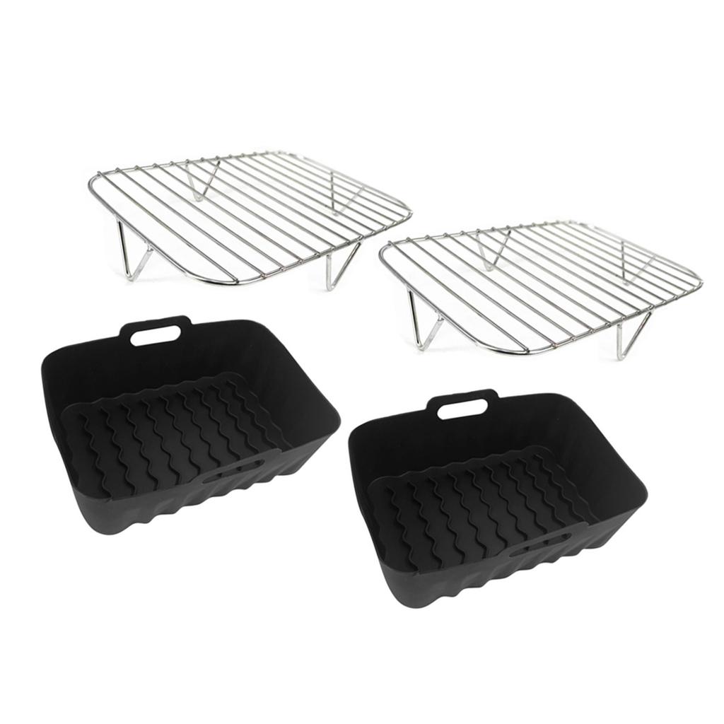Air Fryer Pads Metal Grilling Rack Silicone Air Fryer Tray Silicone Baking Liners Silicone Basket Perfect for Air Fryers