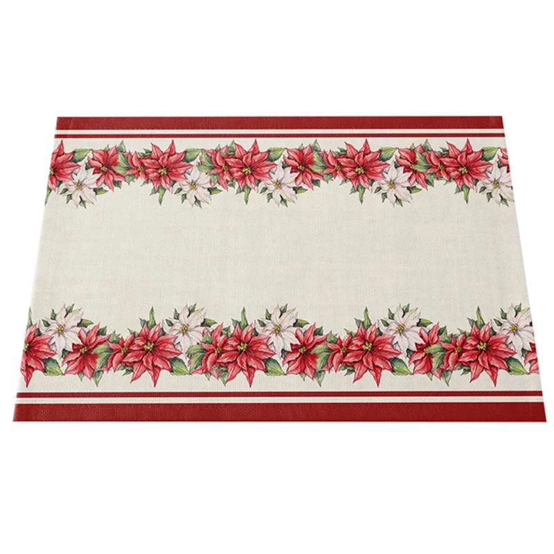 NOVÝ Lněný Vánoční Květ Poinsettie Tištěný podložka pod talíř Látkový podložka pod šálek na kávu a čaj jídelní prostírání do kuchyně