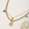 304L Stainless Steel Double-Layer Tree of Life Necklace with Gold Color Bead and Round Plate