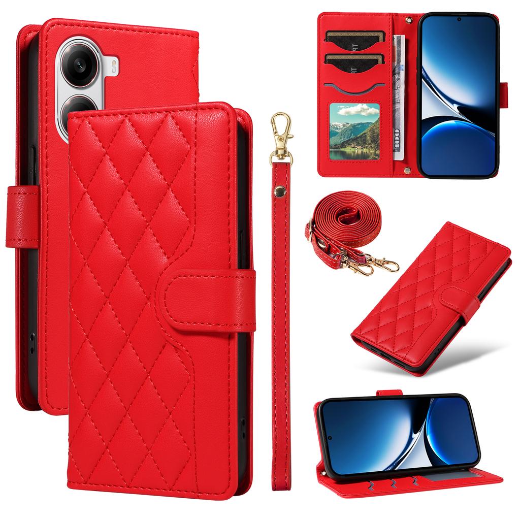 For Xiaomi Redmi Turbo 4 5G/Poco X7 Pro 5G Wallet Case Rhombus Leather Phone Cover with Strap