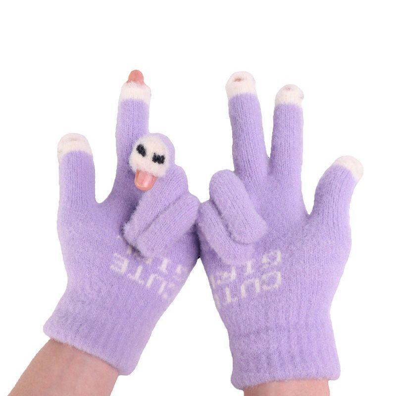 Women's Winter Open-Finger Touchscreen Gloves - Thickened, Warm, Velvet, Cute, Split-Finger Design