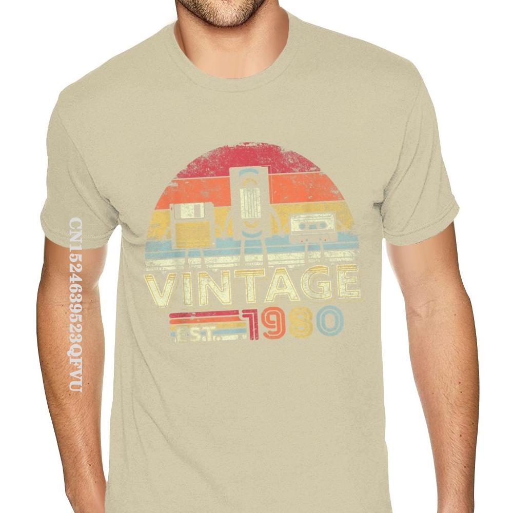 1980 Shirt Vintage 40th Birthday Gift Mens Tshirt Funny Music Tech Wholesale T-Shirt Men Plus Size Mens Plain Shirts