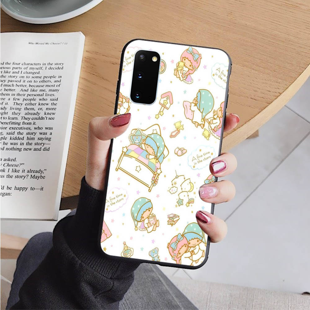 AH32 Cute Little Twin Stars Black Case for Samsung Note 20 Lite S24 Ultra S23 S22 A05 A06 A11 A71 A15 A16 A13 A24 A25 A33 A52 A53 M55 M35 Sofe Cover