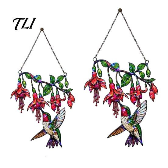 Acrylic Window Art Decor Hummingbird Hanging Pendant, Stained Glass Style Suncatcher for Home Vintage Light Refraction Garden Balcony Decoration,