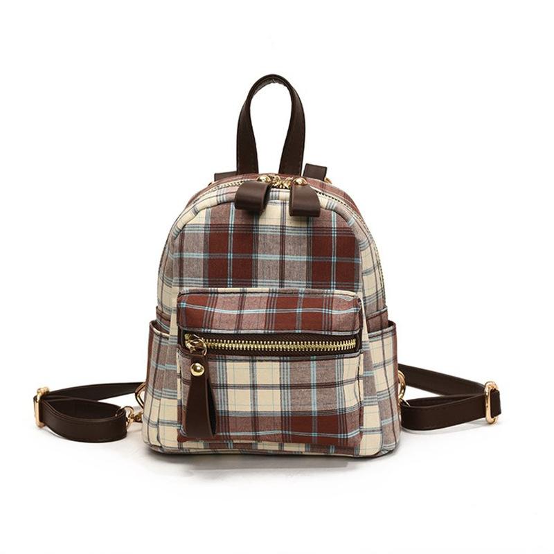 Schultasche Tasche Damen 1011 Herbst und Winter Neu Vielseitig Mode Wildleder Rucksack Retro College Karomuster Diagonal Umhängetasche